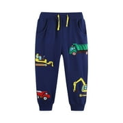 Odeerbi 2-8 Years Toddler Boys Cotton Sweatpants Excavator Truck Print Workout Athletic Sports Jogger Pants Cute Elastic Waist Joggers